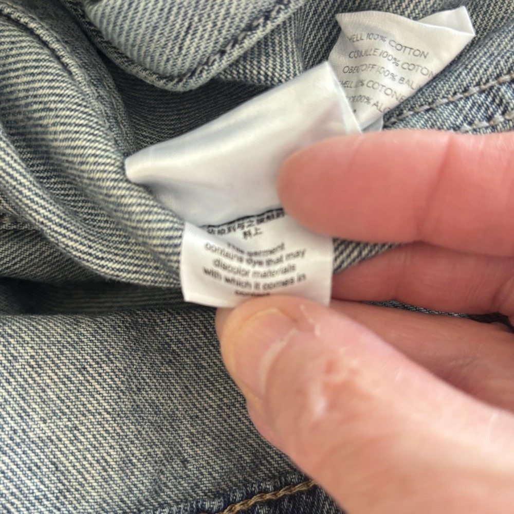 Free People We the Free Long & Lean Distressed Denim Jacket XS Oversized Trucker - Picture 13 of 14